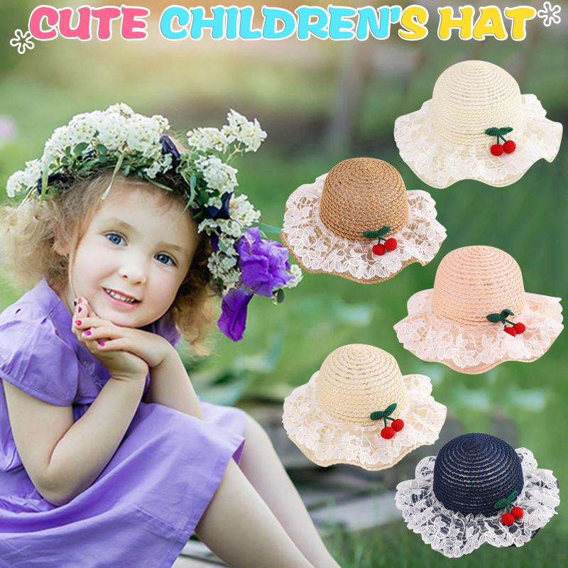 

Wide Brim Hats Feitong Summer Baby Children Lace Fruit Beach Hat Straw Bucket Sunhat Fisherman Cap Outdoor Sun Protection Sunscreen Caps 202, White