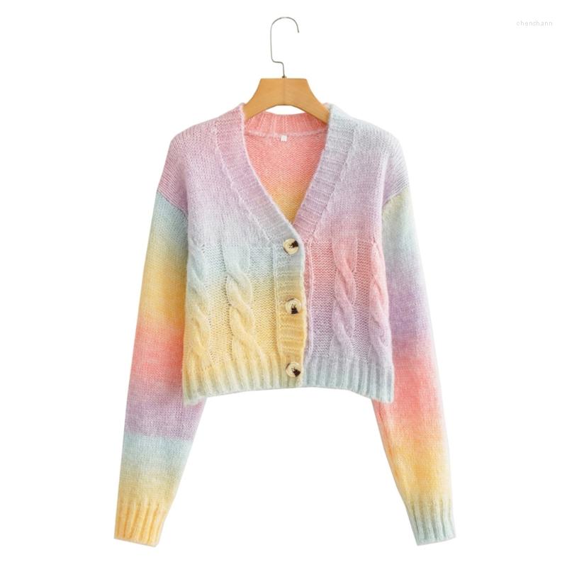 Women's Knits Women Puff Long Sleeve Sweater Cardigan Twist Cable Knitted V-Neck Knitwear Coat Harajuku Button Down Gradient Rainbow For, For m
Women's Knits Women Puff Long Sleeve Sweater Cardigan Twist Cable Knitted V-Neck Knitwear Coat Harajuku Button Down Gradient Rainbow For, For m