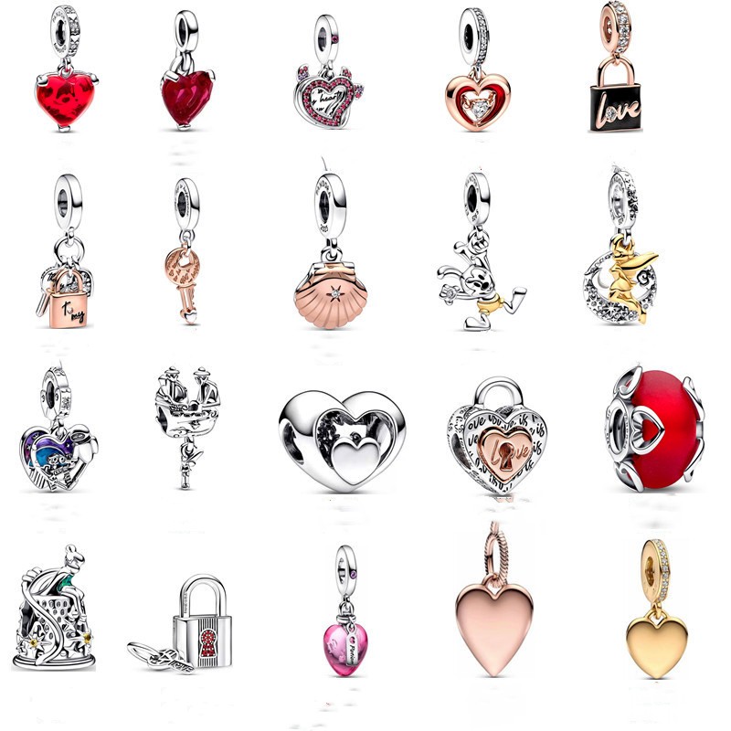925 Sterling Silver Dangle Charm Mother's Day New 2023 Haibei Dual Color Dynamic Release Love Key Bead Fit Pandora Charms Bracelet DIY Jewelry Accessories