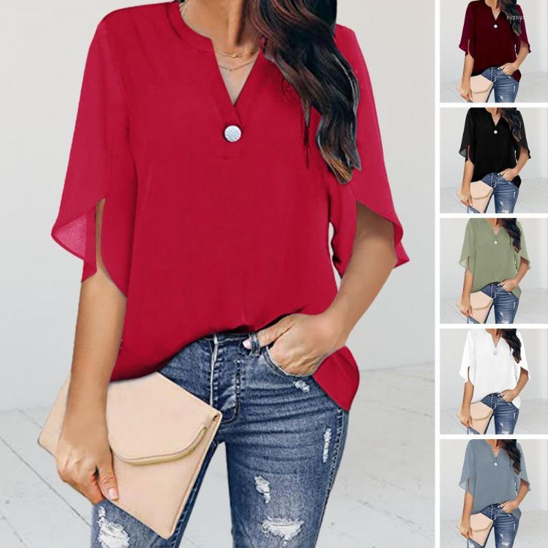 Women's Blouses Women Summer T-shirt Chiffon Button Solid Color V-neck Loose Daily Wear Pullover Half Sleeves Lady Blouse Female Clothes, Green
Women's Blouses Women Summer T-shirt Chiffon Button Solid Color V-neck Loose Daily Wear Pullover Half Sleeves Lady Blouse Female Clothes, Green