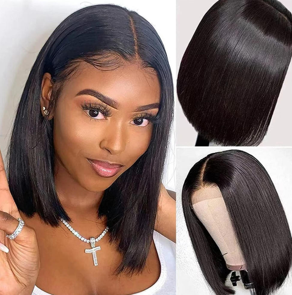 The latest wig women short head cover is fluffy brown gold slanted bangs short straight hair rose net wig head cover with many styles to choose from