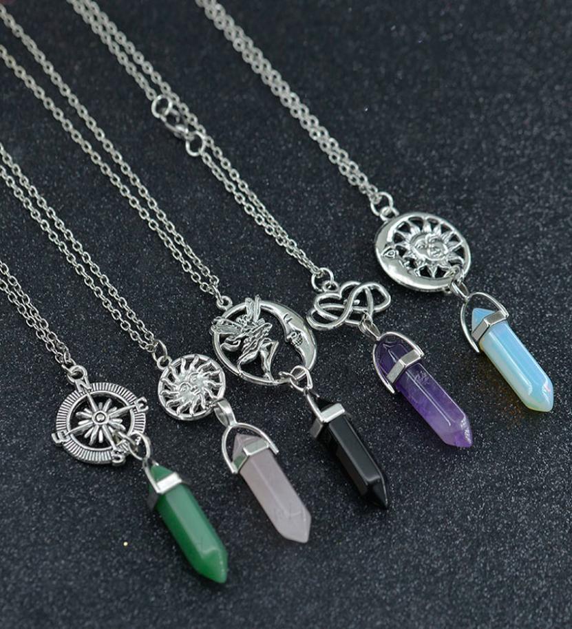 Natural Stone Healing Point Pendant Necklaces Angel Heart Sun Charm Crystal Stone Quartz Hexagonal Necklaces for Women Fashion Jew2319351
Natural Stone Healing Point Pendant Necklaces Angel Heart Sun Charm Crystal Stone Quartz Hexagonal Necklaces for Women Fashion Jew2319351