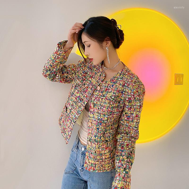 Women' Jackets Colorful Wool Tweed Fabric Women Short Coat Woven Outerwear Plaid Street Thick Office Work Clothing, Multi
Women' Jackets Colorful Wool Tweed Fabric Women Short Coat Woven Outerwear Plaid Street Thick Office Work Clothing, Multi