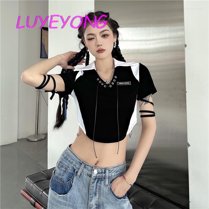 Women's T Shirts Contrast Color Basci Cargo Girl Crop Top Harajuku Style V Neck Eyelet Lace-up T-shirt Female High Street Short, Black
Women's T Shirts Contrast Color Basci Cargo Girl Crop Top Harajuku Style V Neck Eyelet Lace-up T-shirt Female High Street Short, Black