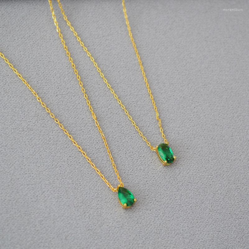 

Pendant Necklaces Japan And South Korea Fashion Simple Brass Small Exquisite Green Gem Double Layered Necklace Collarbone Chain Female