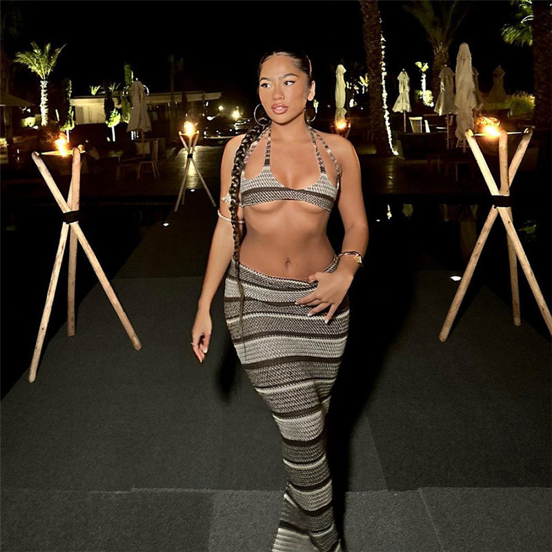 Two Piece Dress Striped Knitted 2 Sets Women Summer Outfits Lace Up Bra Top Bodycon Maxi Skirts Fashion Bohemian Holiday Suits 230512, Coffee
Two Piece Dress Striped Knitted 2 Sets Women Summer Outfits Lace Up Bra Top Bodycon Maxi Skirts Fashion Bohemian Holiday Suits 230512, Coffee