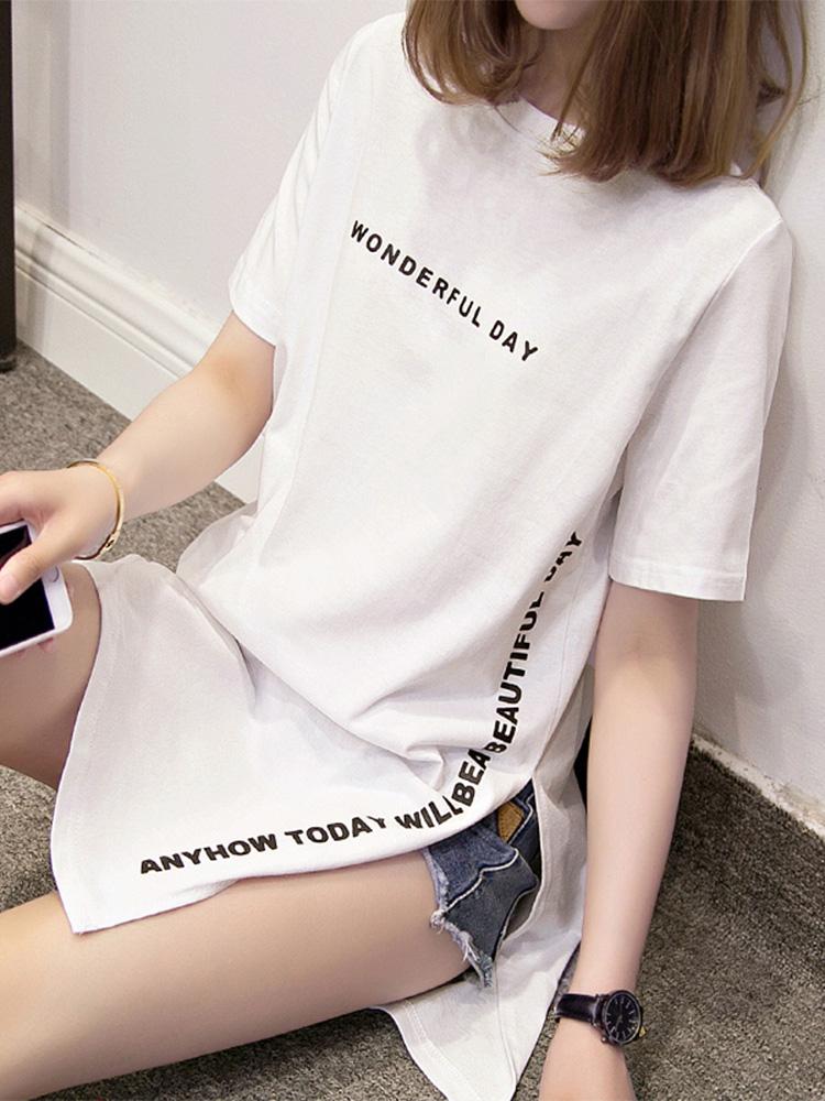 T-Shirt WONDERFUL DAY Print Long T shirts Summer Women Loose Slit Femme Tops Cotton Tshirt Short sleeve Ladies tshirt, Black
T-Shirt WONDERFUL DAY Print Long T shirts Summer Women Loose Slit Femme Tops Cotton Tshirt Short sleeve Ladies tshirt, Black
