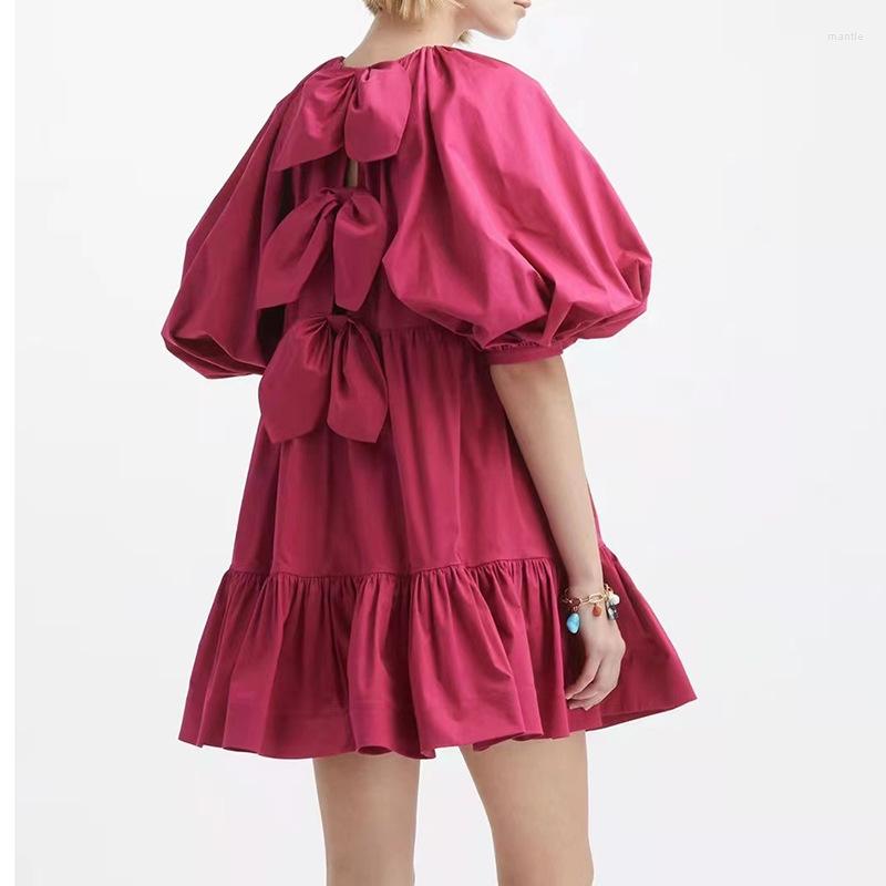 Party Dresses Top Quality Women Casual Short Dress O Neck Puff Sleeve Backless With Bowtie Loose Red Black Floral Ladies High Street
Party Dresses Top Quality Women Casual Short Dress O Neck Puff Sleeve Backless With Bowtie Loose Red Black Floral Ladies High Street