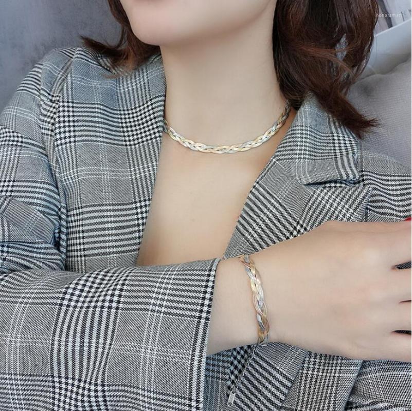 Necklace Earrings Set 316L Stainless Steel Three Colors Twist Weaving Snake Bone Chain Bracelet For Women Fashion Fine Jewelry SAN921, Picture shown
Necklace Earrings Set 316L Stainless Steel Three Colors Twist Weaving Snake Bone Chain Bracelet For Women Fashion Fine Jewelry SAN921, Picture shown
