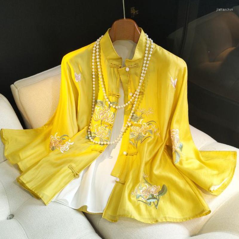 Women' Blouses Elegant Yellow Chinoiserie Embroidered Blouse Top Women Retor Buckle 3/4 Sleeves Hanfu Female Tang Suit Party Casual Shirt
Women' Blouses Elegant Yellow Chinoiserie Embroidered Blouse Top Women Retor Buckle 3/4 Sleeves Hanfu Female Tang Suit Party Casual Shirt