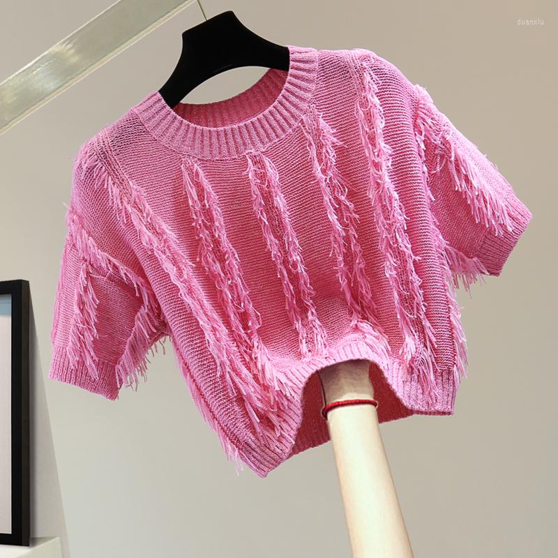 Women' T Shirts Tassel Knit T-shirt For Women 2023 Summer High Waist Short Sleeve Sweater Shirt Female Knitwear Tees Top Girl Crop Tops, Pink
Women' T Shirts Tassel Knit T-shirt For Women 2023 Summer High Waist Short Sleeve Sweater Shirt Female Knitwear Tees Top Girl Crop Tops, Pink