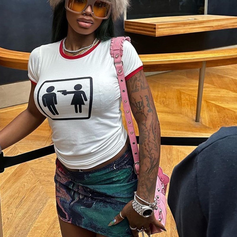 Women's T-Shirt Women's T-Shirt Crop Top Harajuku Print Summer Korean Fashion Short Sleeve Sexy Vintage Streetwear Aesthetic Tees Y2k Clothe
