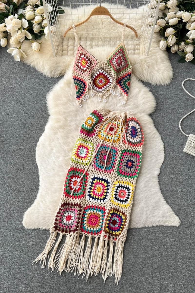 Sexy Black Diamonds Vacation 2pcs Set Women Two Piece Dress Party Sleeveless Short Tops + High Waist Split Skirt Female Suits Club Fashion 2024