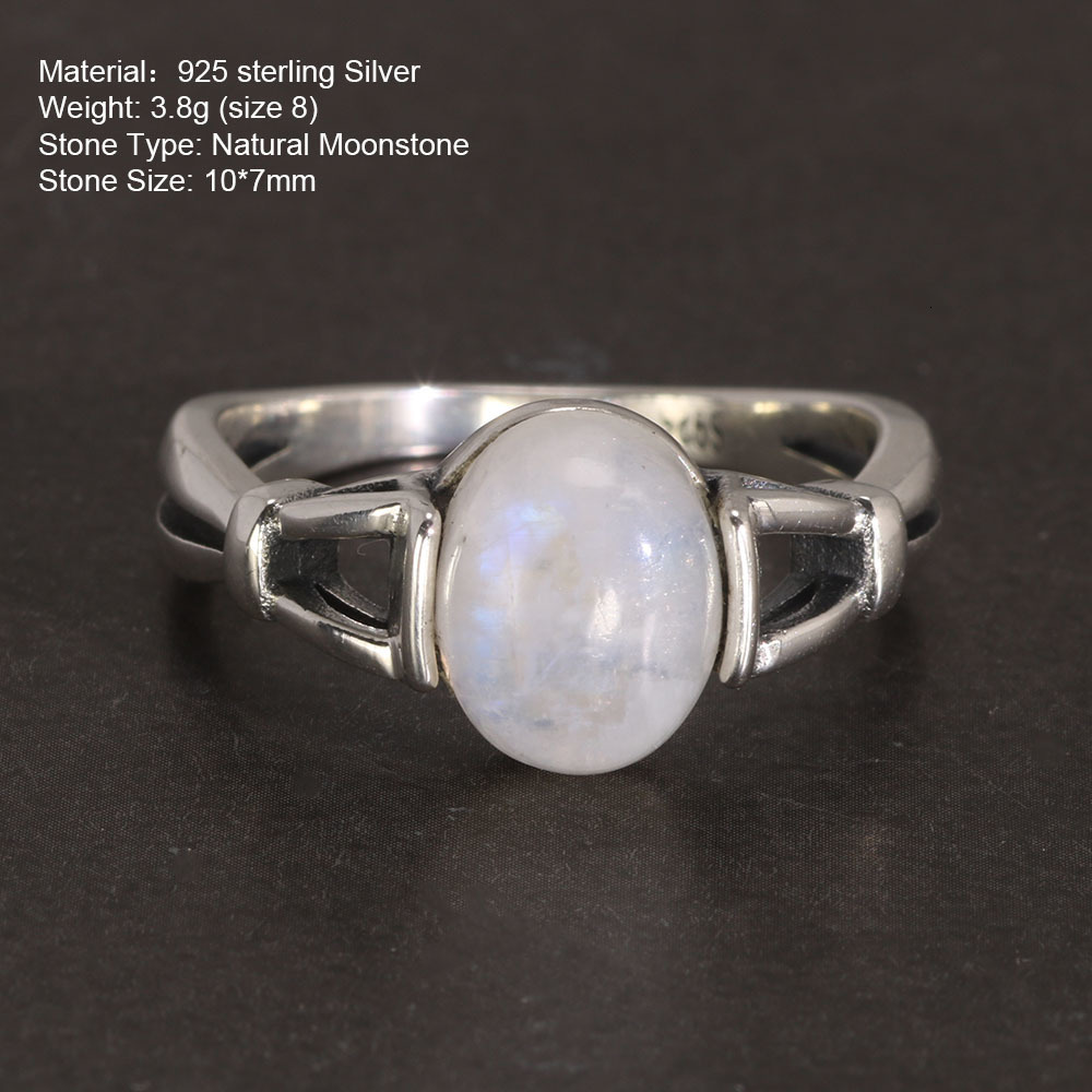 With Side Stones Real 925 Sterling Silver Bella Ring with Adjustable Opening Natural Moonlight Gem 230512