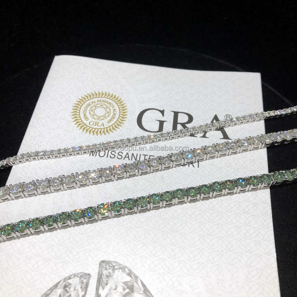 necklace moissanite chain Hot Sale 925 Sterling Silver Blue Green Tennis Hip Hop Iced Out Vvs Diamond Tennis