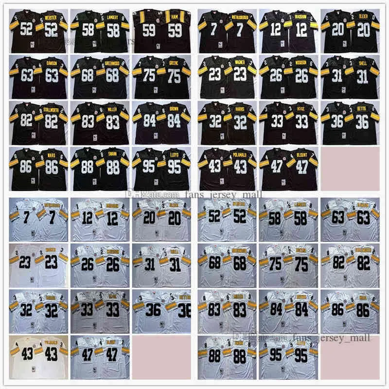 New Fashion NCAA Man Vintage Football 75 Joe Greene Jerseys 36 Jerome Bettis 68 LC Greenwood 63 Dermontti Dawson 58 Jack Lambert 59 Jack Ham, Same as picture
New Fashion NCAA Man Vintage Football 75 Joe Greene Jerseys 36 Jerome Bettis 68 LC Greenwood 63 Dermontti Dawson 58 Jack Lambert 59 Jack Ham, Same as picture