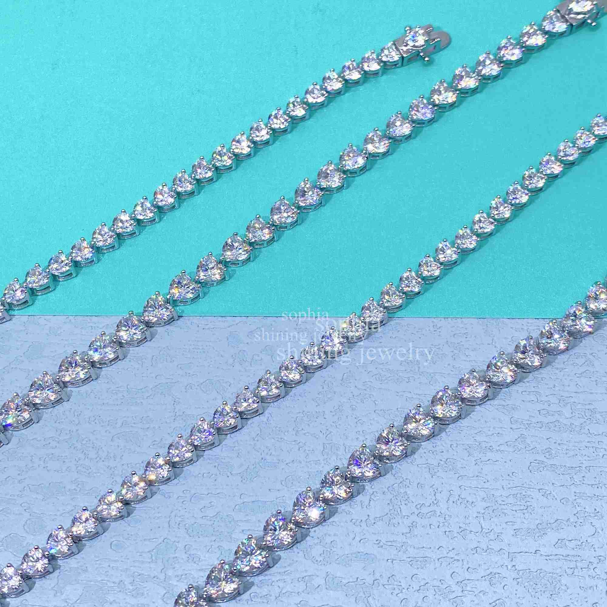 Mens Rhodium Plated Vvs d Color Heart Shape Moissanite Diamond 925 5mm Sterling Silver Tennis Bracelet