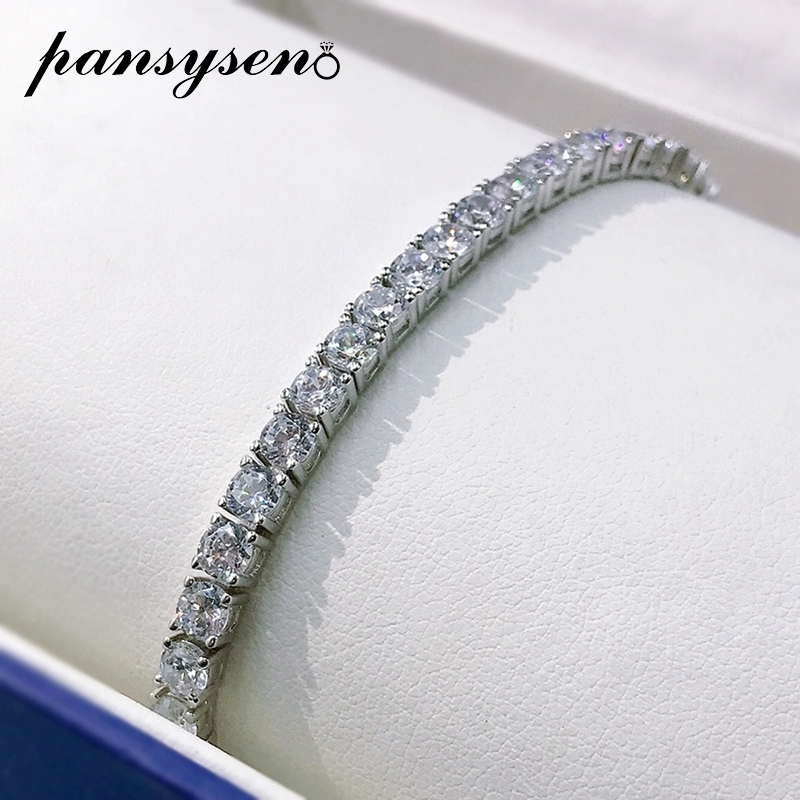 Chain PANSYSEN 100% 925 Sterling Silver 4MM Simulated Moist Diamond Charm Bracelet 18k White Gold Colorful Exquisite Jewelry Wholesale 230512
