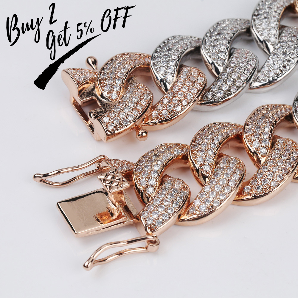 Pendant Necklaces TOPGRILLZ 18MM Maimi Cuban Chain Necklace Rose Gold and Silver Colored Iced Cubic Zircon Hip Hop Jewelry Gift 230512