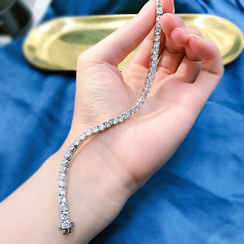 Chain PANSYSEN 100% 925 Sterling Silver 4MM Simulated Moist Diamond Charm Bracelet 18k White Gold Colorful Exquisite Jewelry Wholesale 230512