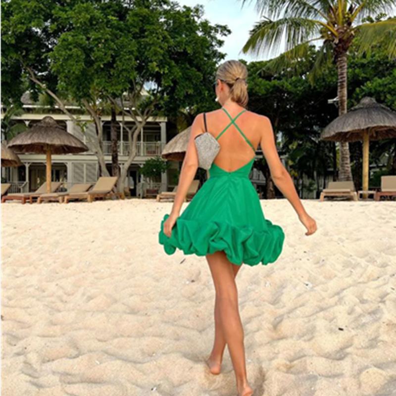 Casual Dresses Women Fashion Sexy Strap Dress Elegant V Neck High Waist Corset Halter Swing Mini Cocktail Party Evening Gown