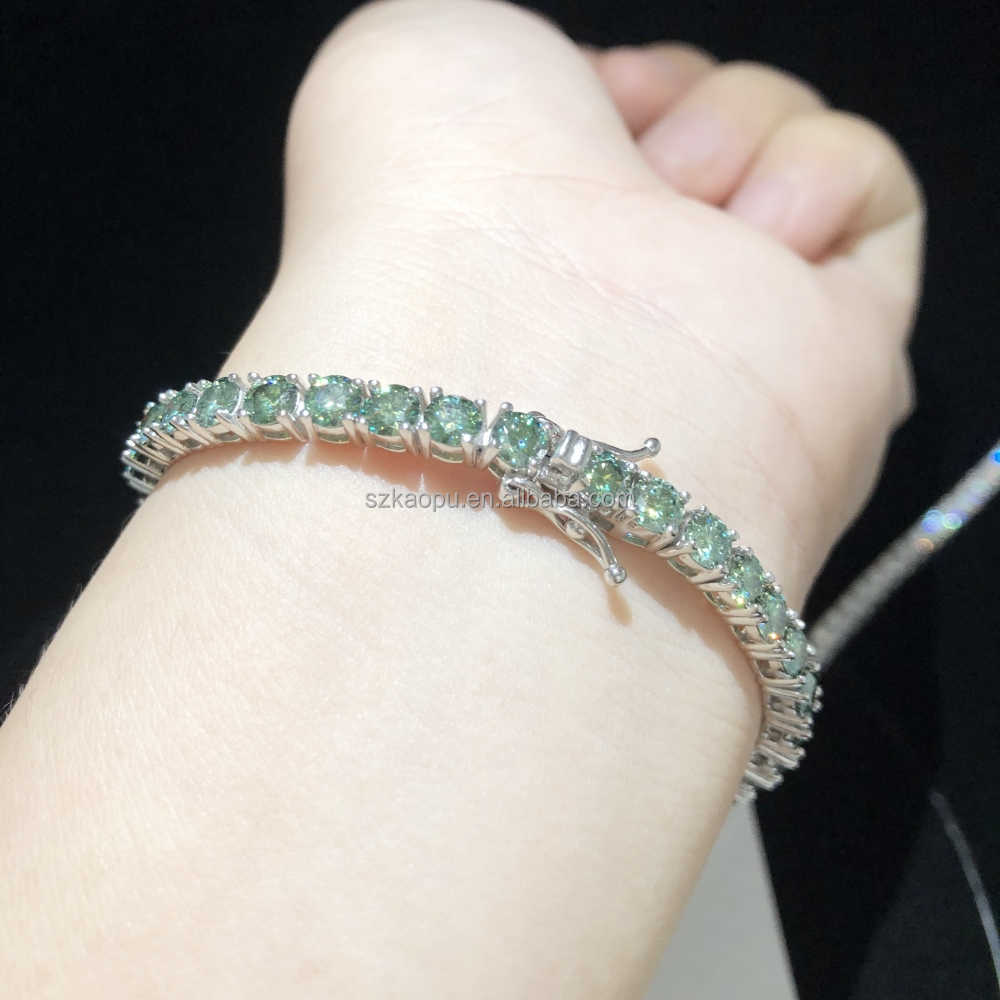 necklace moissanite chain Hot Sale 925 Sterling Silver Blue Green Tennis Hip Hop Iced Out Vvs Diamond Tennis