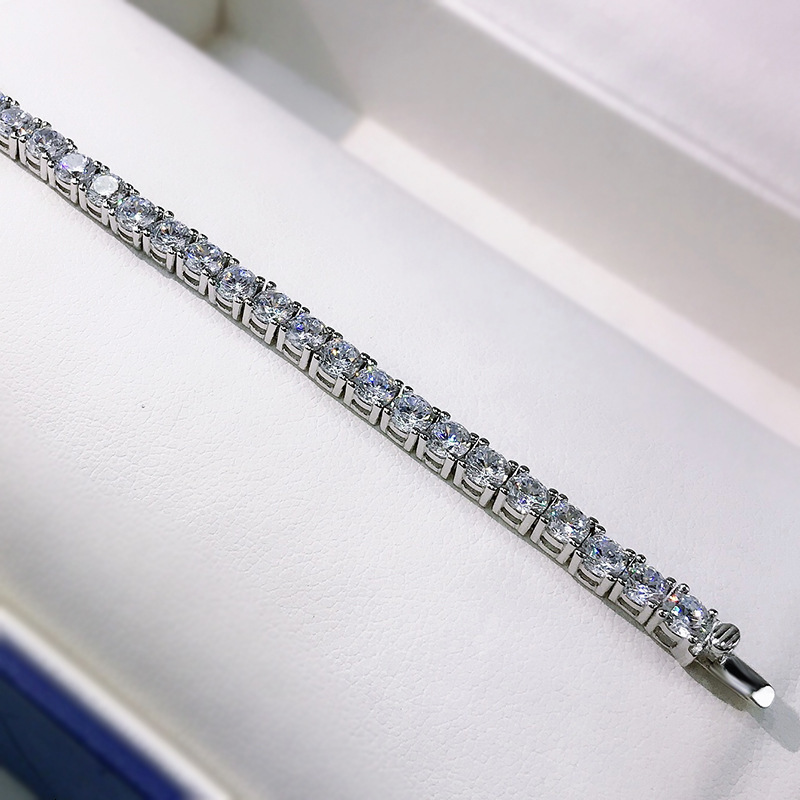 Chain PANSYSEN 100% 925 Sterling Silver 4MM Simulated Moist Diamond Charm Bracelet 18k White Gold Colorful Exquisite Jewelry Wholesale 230512