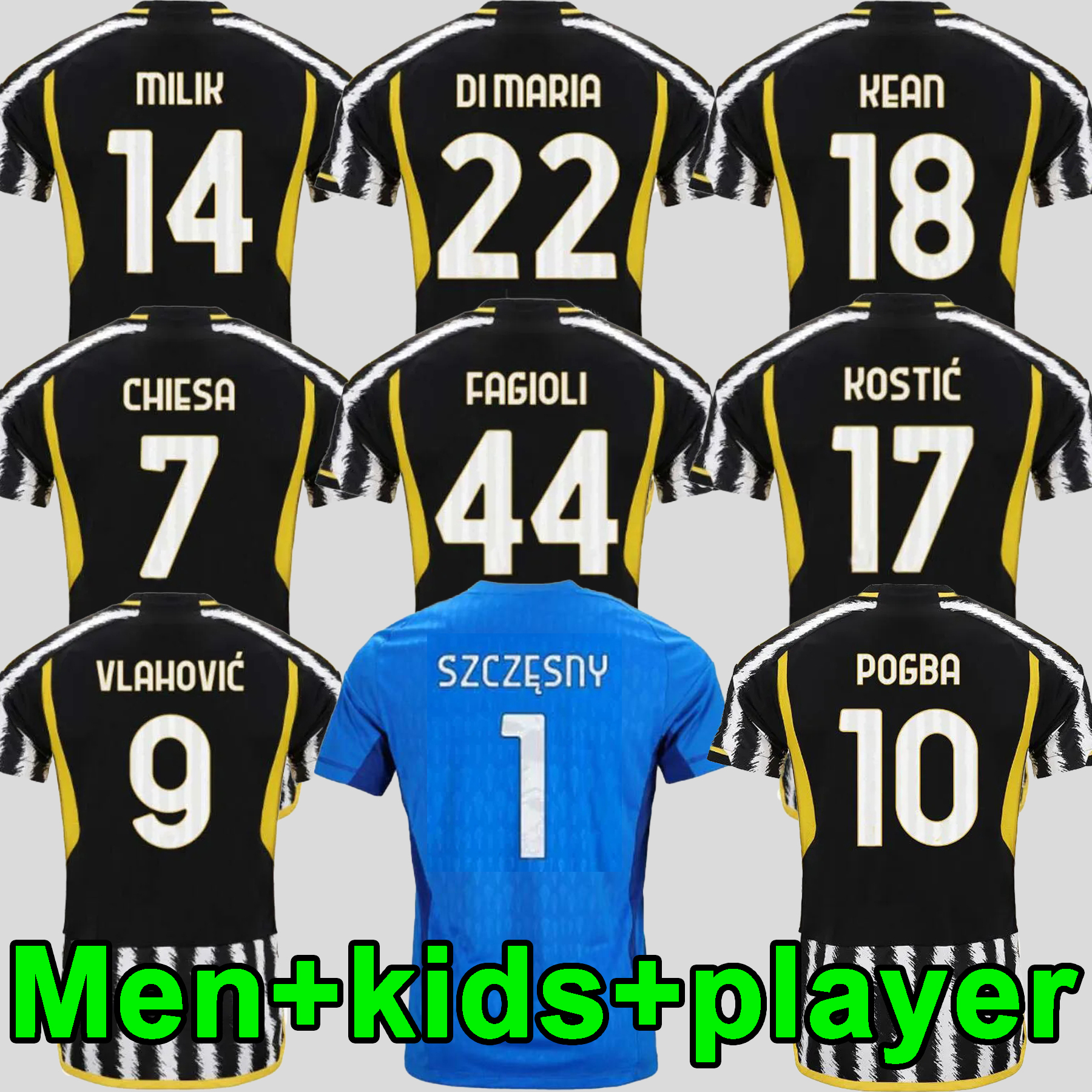 

22 23 24 VLAHOVIC CHIESA MILIK soccer jerseys 2023 2024 POGBA men kids set BONUCCI football shirts kits DI MARIA uniforms Kostic Fagioli Danilo maglia da calcio, 22 23 away kids