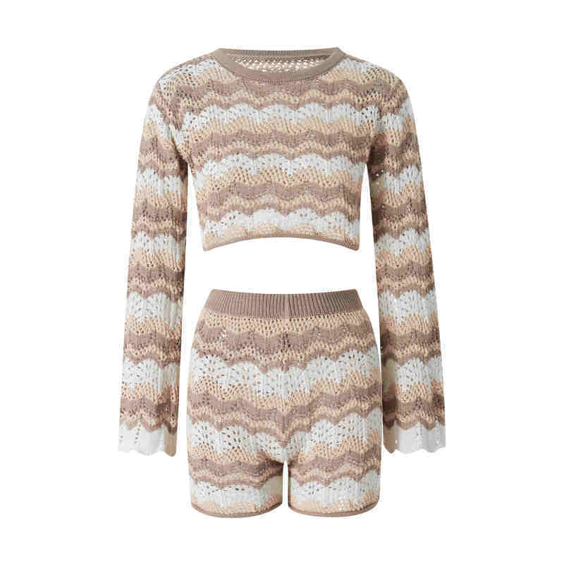 Women's T-Shirt Gaono Beach Holiday Bohemian Knitted Two Piece Set Ouftits Long Sleeve Hollow Out Crop Top Pullovers Slim Fit Short Streetwear 23