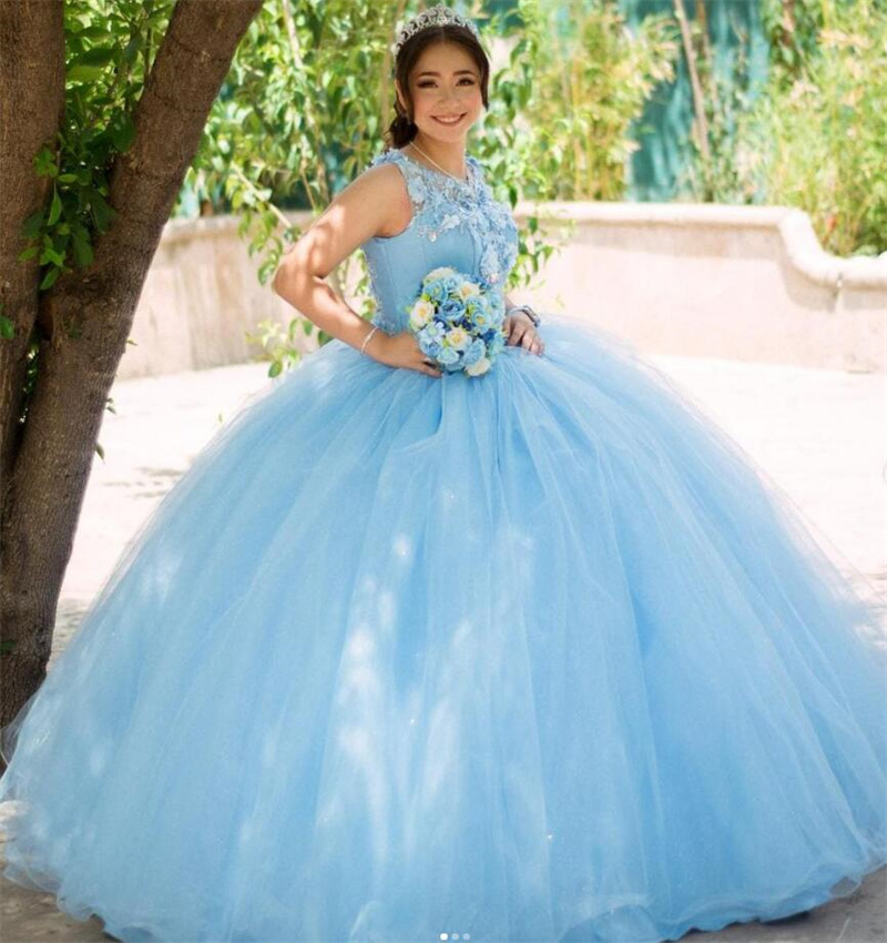 Fairy Baby Blue Quinceanera Dresses 2023 Fifteen Birthday Party Gowns Sleeveless Corset Sweet 16 Dress Classic vestidos de xv Vestidos De 15 Quincener