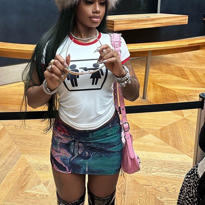 Women's T-Shirt Women's T-Shirt Crop Top Harajuku Print Summer Korean Fashion Short Sleeve Sexy Vintage Streetwear Aesthetic Tees Y2k Clothe