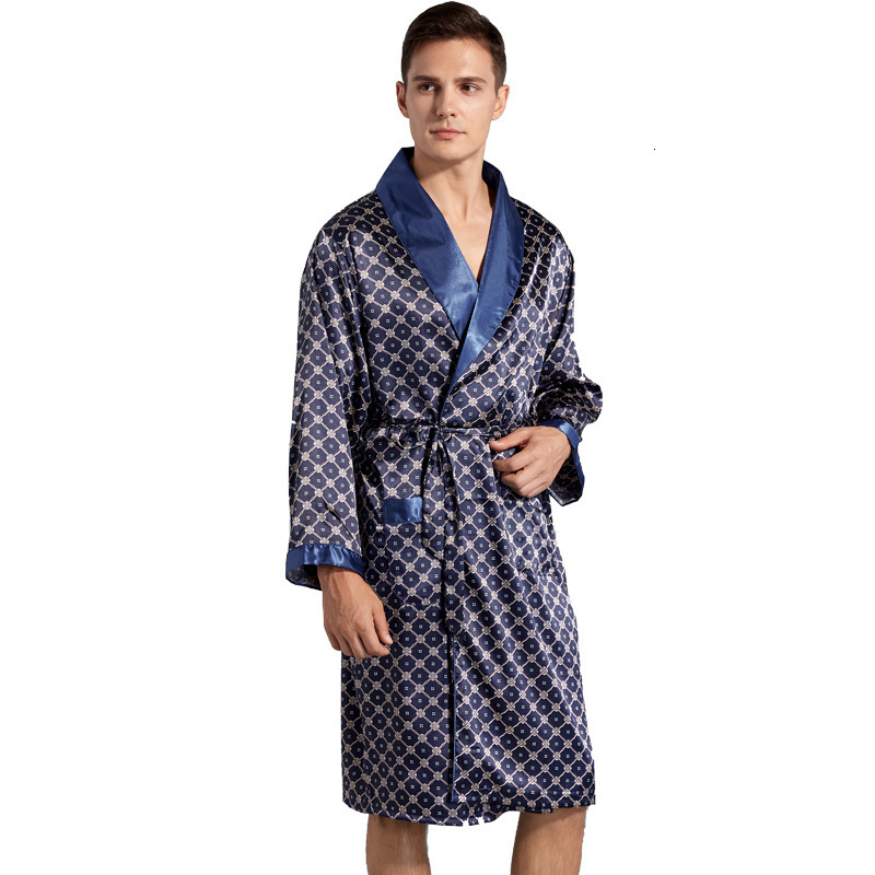 Men's Robes 5XL 4XL Men Robe Silk Bathrobe Soft Cozy Long Sleeve Nightgown OnePiece Kimono Men Bath Gown Printed Robes Home Satin Sleepwear 23051