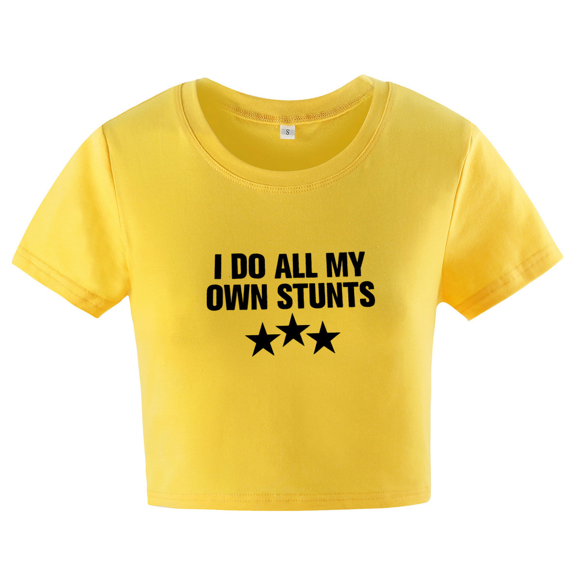 Women's T-Shirt Cutistaiton I DO ALL MY OWN STUNTS Yellow T-shirt Summer Top Woman Crop Tops Graphic O-neck Sexy Baby Tee y2k Baddie Outfit 23051
