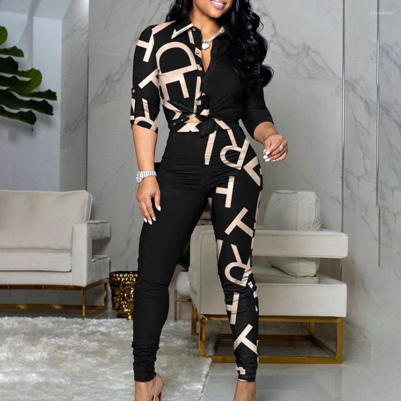 Women's Two Piece Pants 2023 Women T-Shirt And Pant Set Casual Print Suit Long Sleeve Elegant Ladies Tops Female Clo