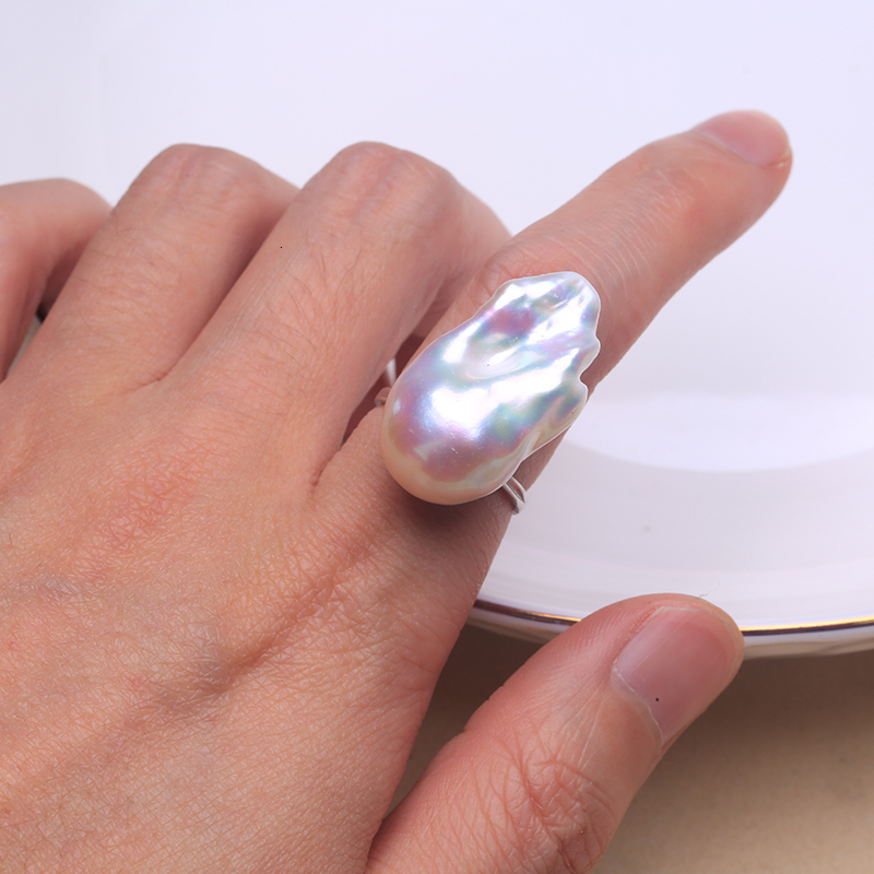 With Side Stones 925 Sterling Silver Classic Natural Freshwater Baroque Large Irregular Pearl Ring 1530MM Adjustable Size Exquisite Jewelry RZ 230512
