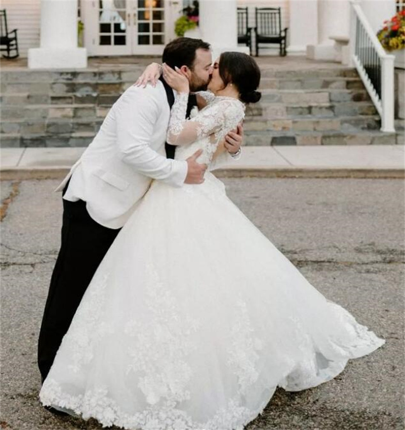 High Neck Lace Princess Wedding Dress 2023 Elegant Long Sleeve Garden Church Wedding Gowns A Line Tulle Open Back Boho Bride White vestidos de novia r