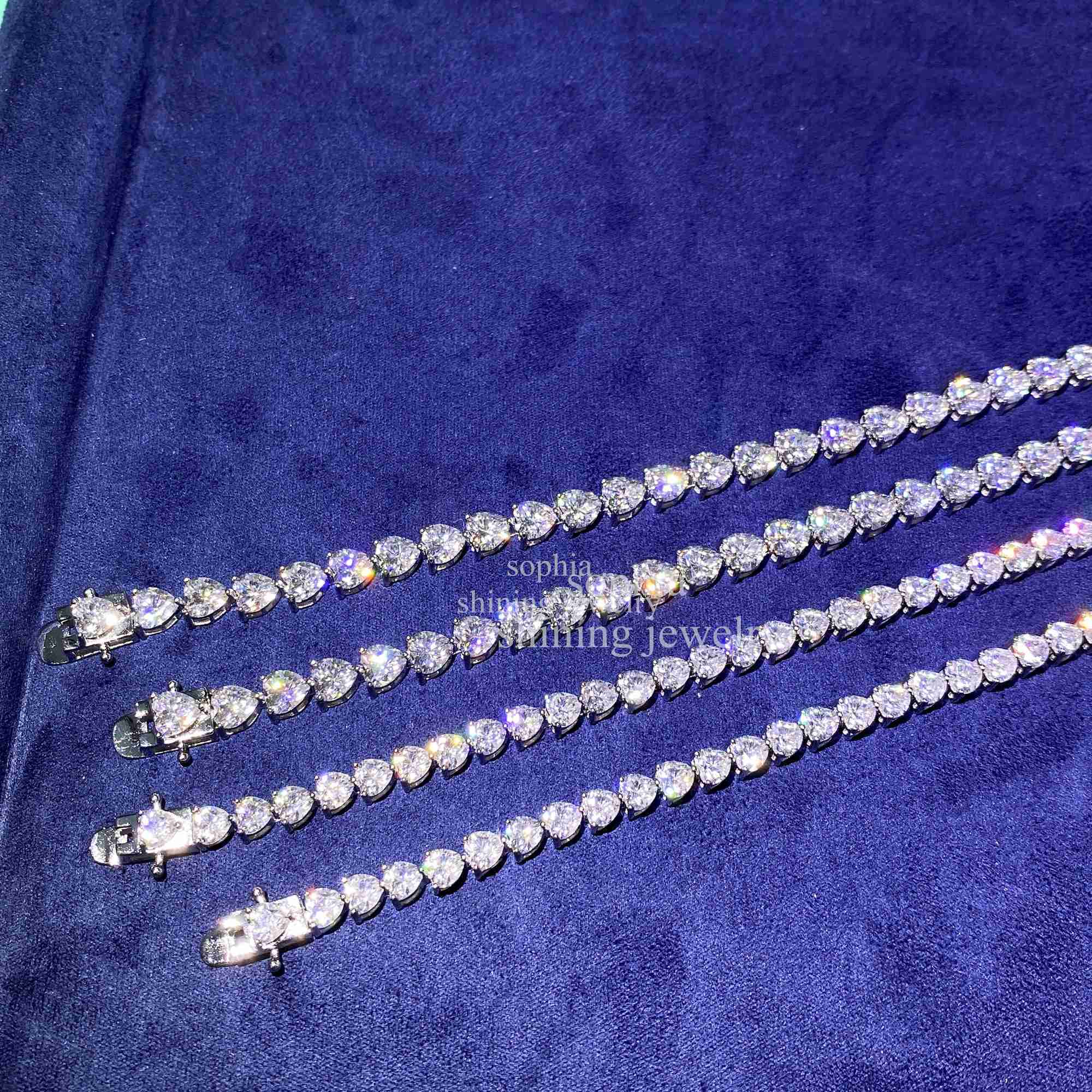 Mens Rhodium Plated Vvs d Color Heart Shape Moissanite Diamond 925 5mm Sterling Silver Tennis Bracelet