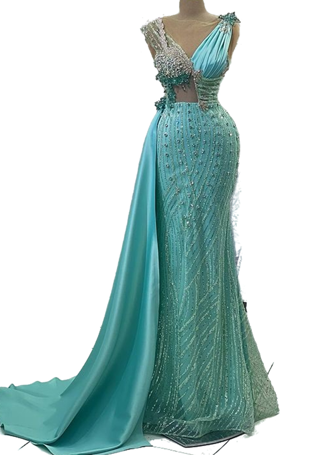 Aso Ebi 2023 Arabic Beaded Crystals Prom Dress Mermaid Sequined Lace Evening Formal Party Second Reception Birthday Engagement Gowns Dresses Robe de S