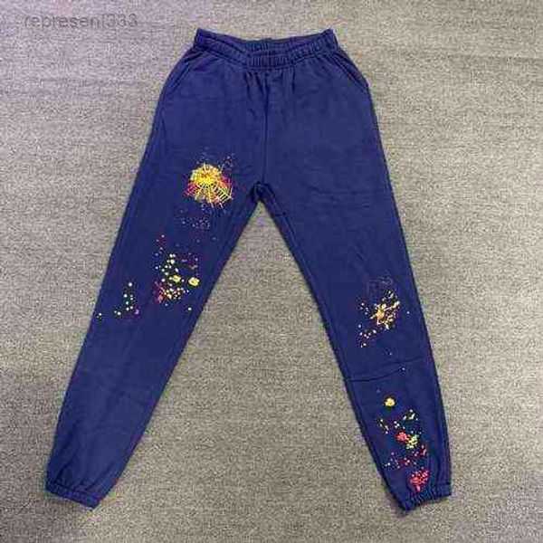 Pantalon Sp5der Pantalon de survêtement en mousse bleu marine pour homme Spider 555 Web Graphic Young Thug Pants KY0Q