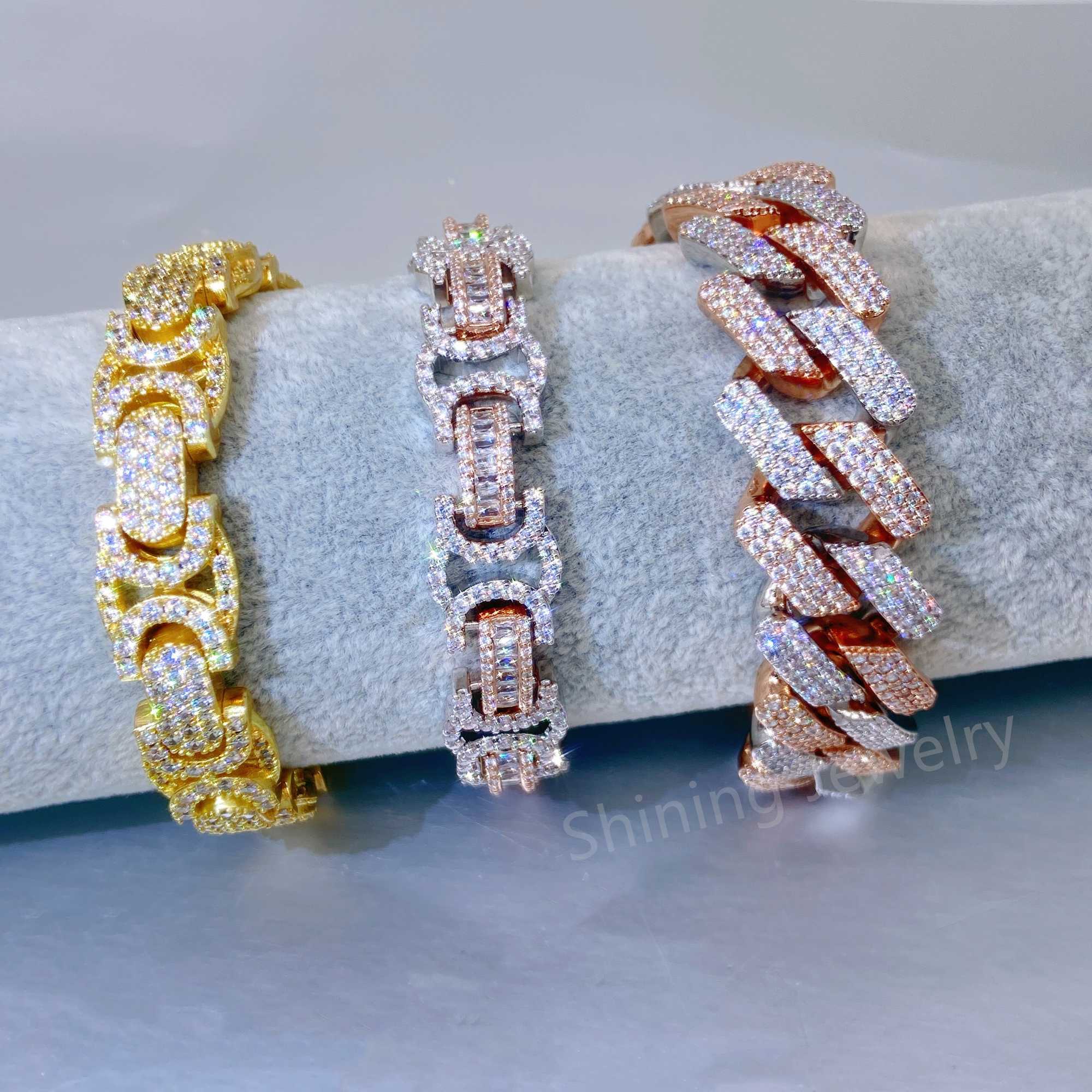 2023 Hip Hop Jewelry Fine Sterling Silver 925 Cuban Link Mans Bracelet Moissanite Bust Down Bracelet Men