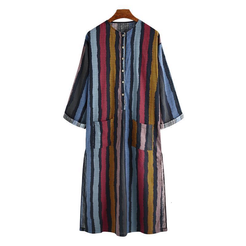 Men's Robes Men's Nightgown Robes Arabian Striped Shirt Ethnic Clothing Long Sleeves Retro Kimono House Skirt Cotton Bathrobe Lingerie 23051