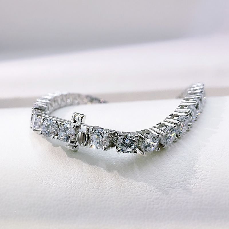 Chain PANSYSEN 100% 925 Sterling Silver 4MM Simulated Moist Diamond Charm Bracelet 18k White Gold Colorful Exquisite Jewelry Wholesale 230512