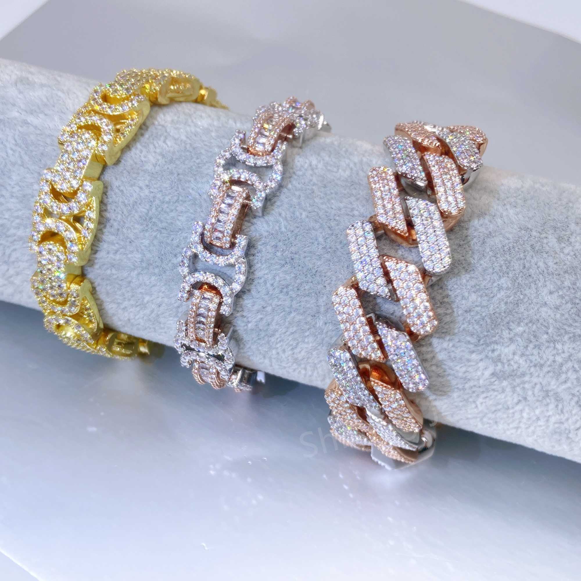 2023 Hip Hop Jewelry Fine Sterling Silver 925 Cuban Link Mans Bracelet Moissanite Bust Down Bracelet Men