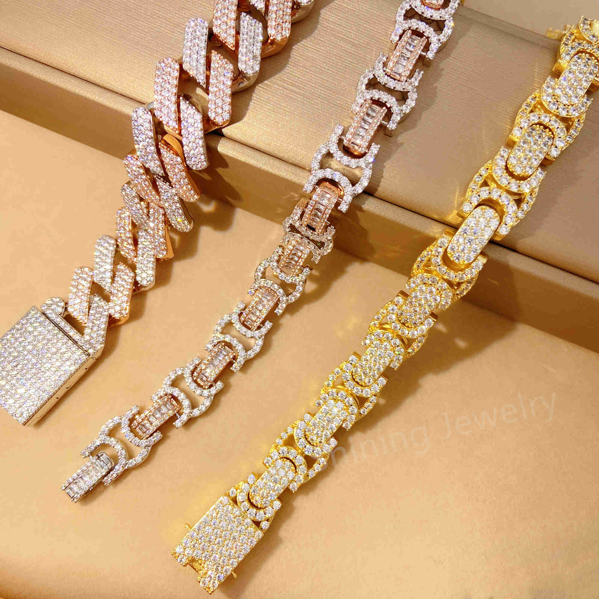 2023 Hip Hop Jewelry Fine Sterling Silver 925 Cuban Link Mans Bracelet Moissanite Bust Down Bracelet Men