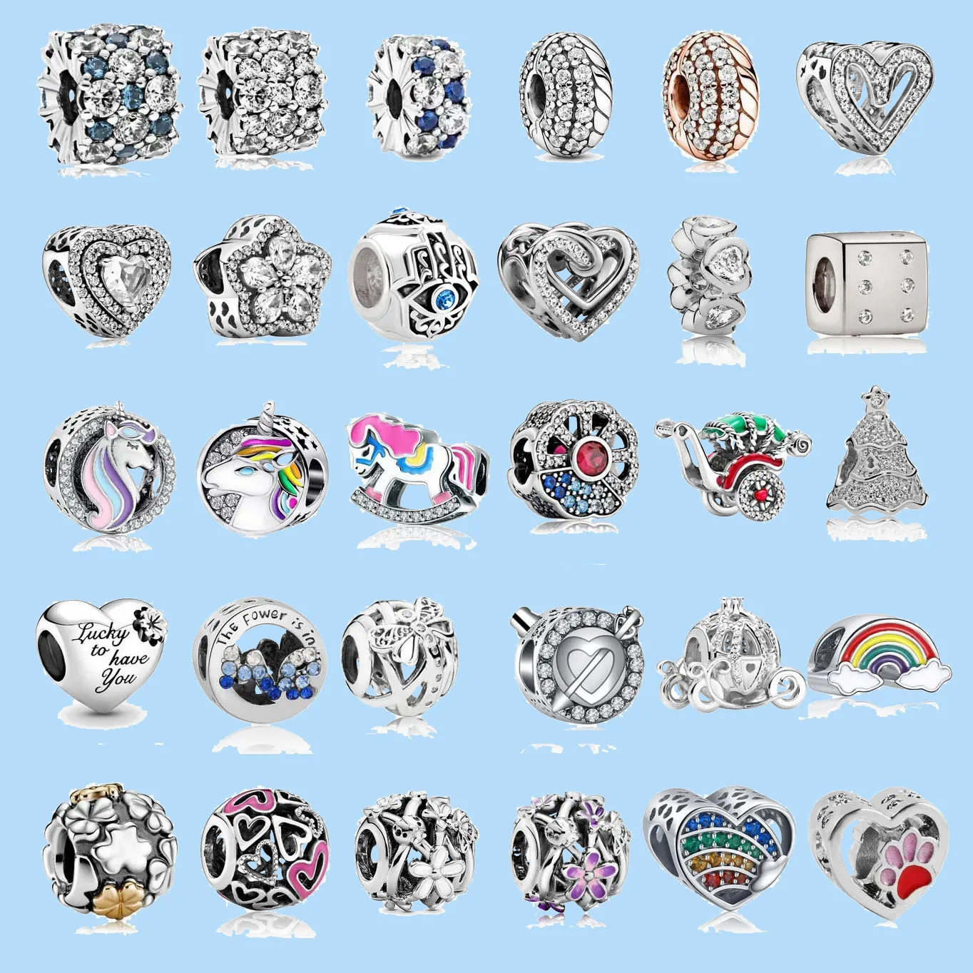 925 sterling silver charms for pandora jewelry beads women jewelry Color Unicorn Crystal Heart Clover Beads
925 sterling silver charms for pandora jewelry beads women jewelry Color Unicorn Crystal Heart Clover Beads