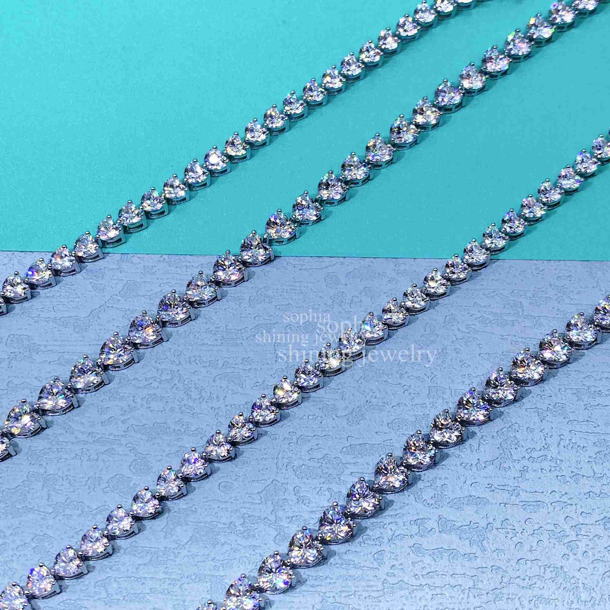Mens Rhodium Plated Vvs d Color Heart Shape Moissanite Diamond 925 5mm Sterling Silver Tennis Bracelet
