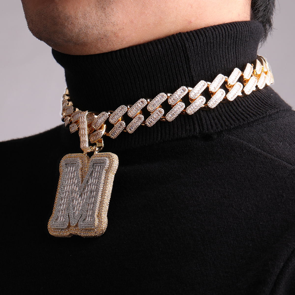 Charms Bubble Letter A~Z Single Bagel Men's Original Necklace Ice Out Pendant Hip Hop Rock Rap Singer Jewelry 230512