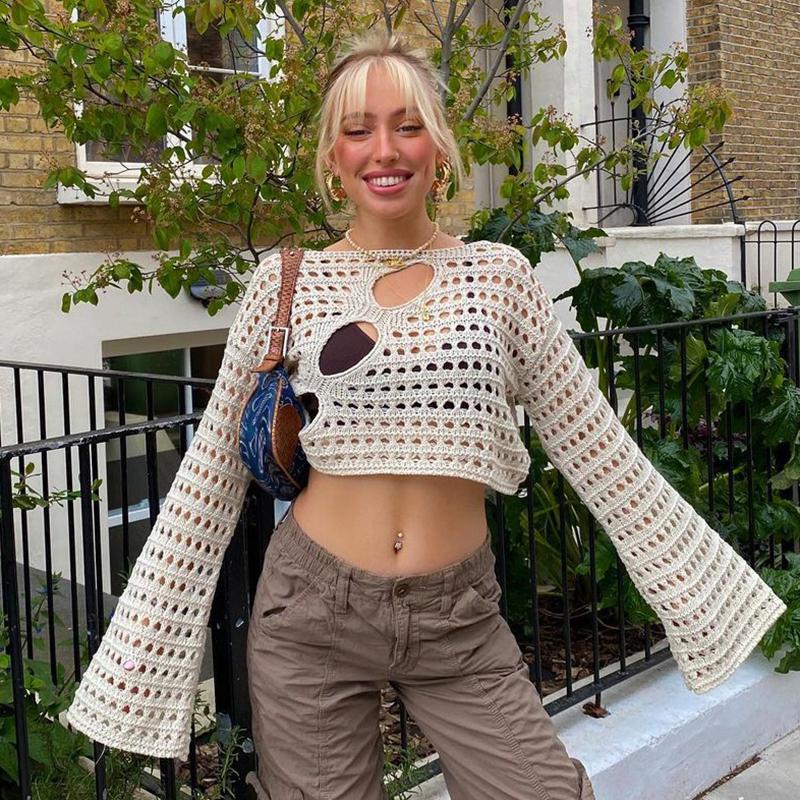 Hollow out crop knitted white asymmetrical fashion smock crochet short style T-shirt summer beach T-shirt women's street wear knitted top, Ivory
Hollow out crop knitted white asymmetrical fashion smock crochet short style T-shirt summer beach T-shirt women's street wear knitted top, Ivory