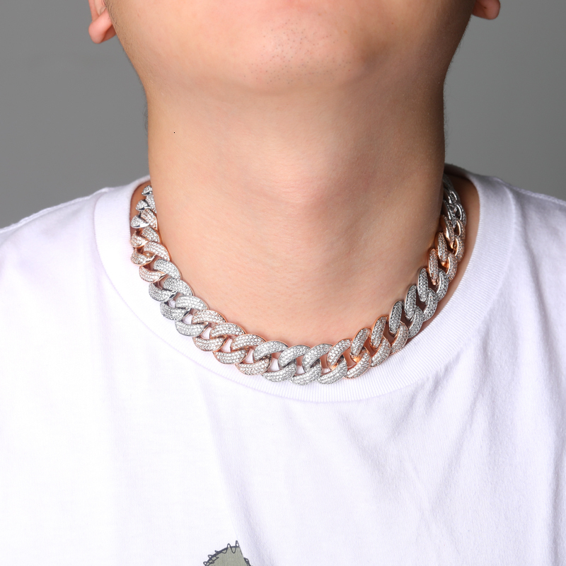 Pendant Necklaces TOPGRILLZ 18MM Maimi Cuban Chain Necklace Rose Gold and Silver Colored Iced Cubic Zircon Hip Hop Jewelry Gift 230512