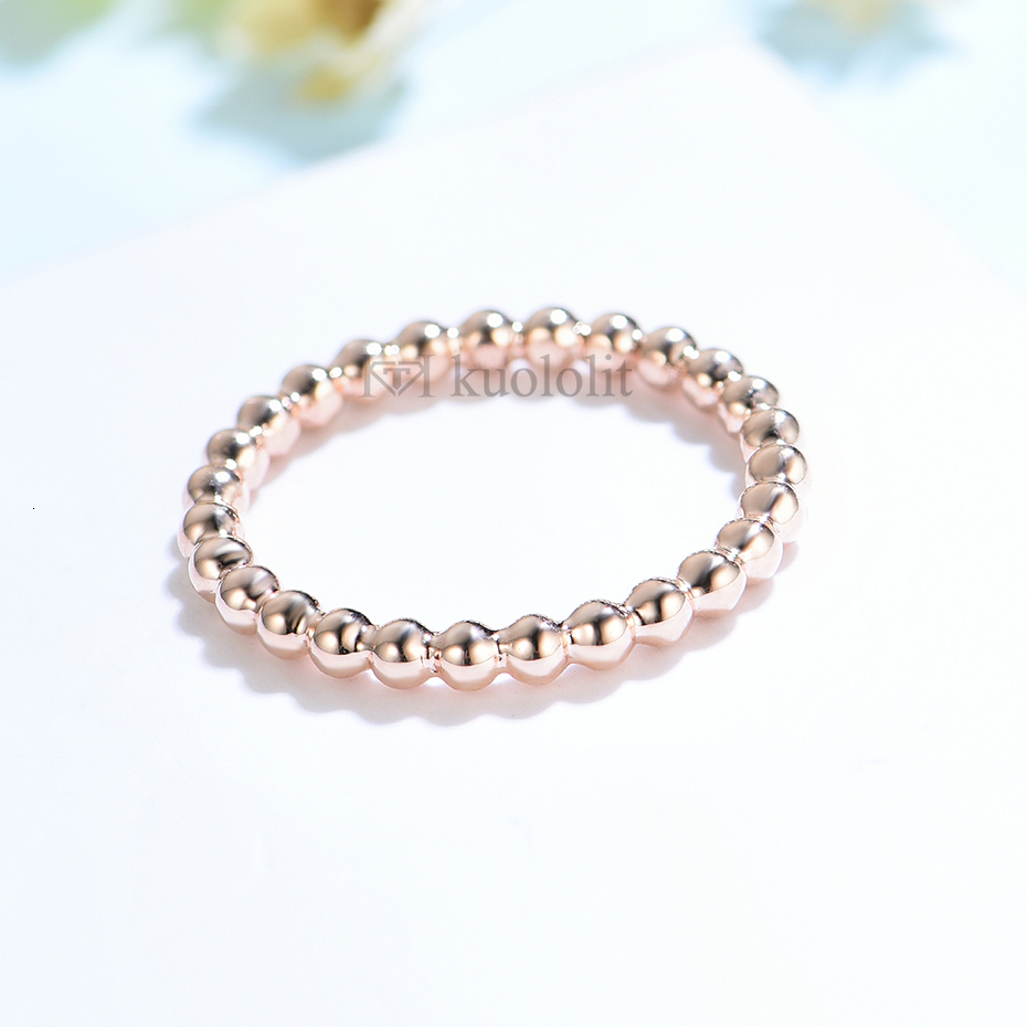 With Side Stones Kuololit Solid 18K 10K Yellow Gold Bead Ring Suitable for Women Solid Ball Matching Band Promising Arrival 230512